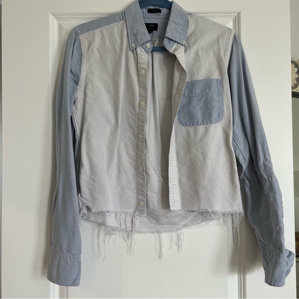 Two-Tone Frayed Hem Shirt